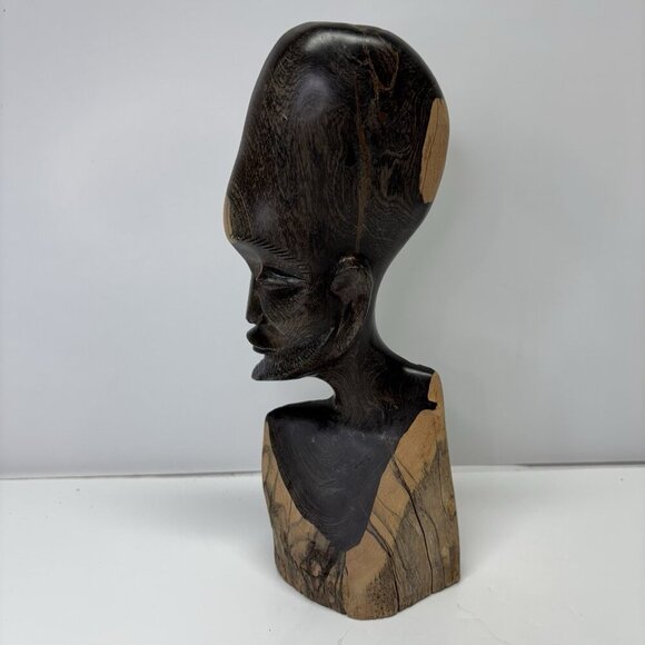 VTG. Original Kenyan Hand Carved African Male Bust Head Wood - Picture 1 of 13